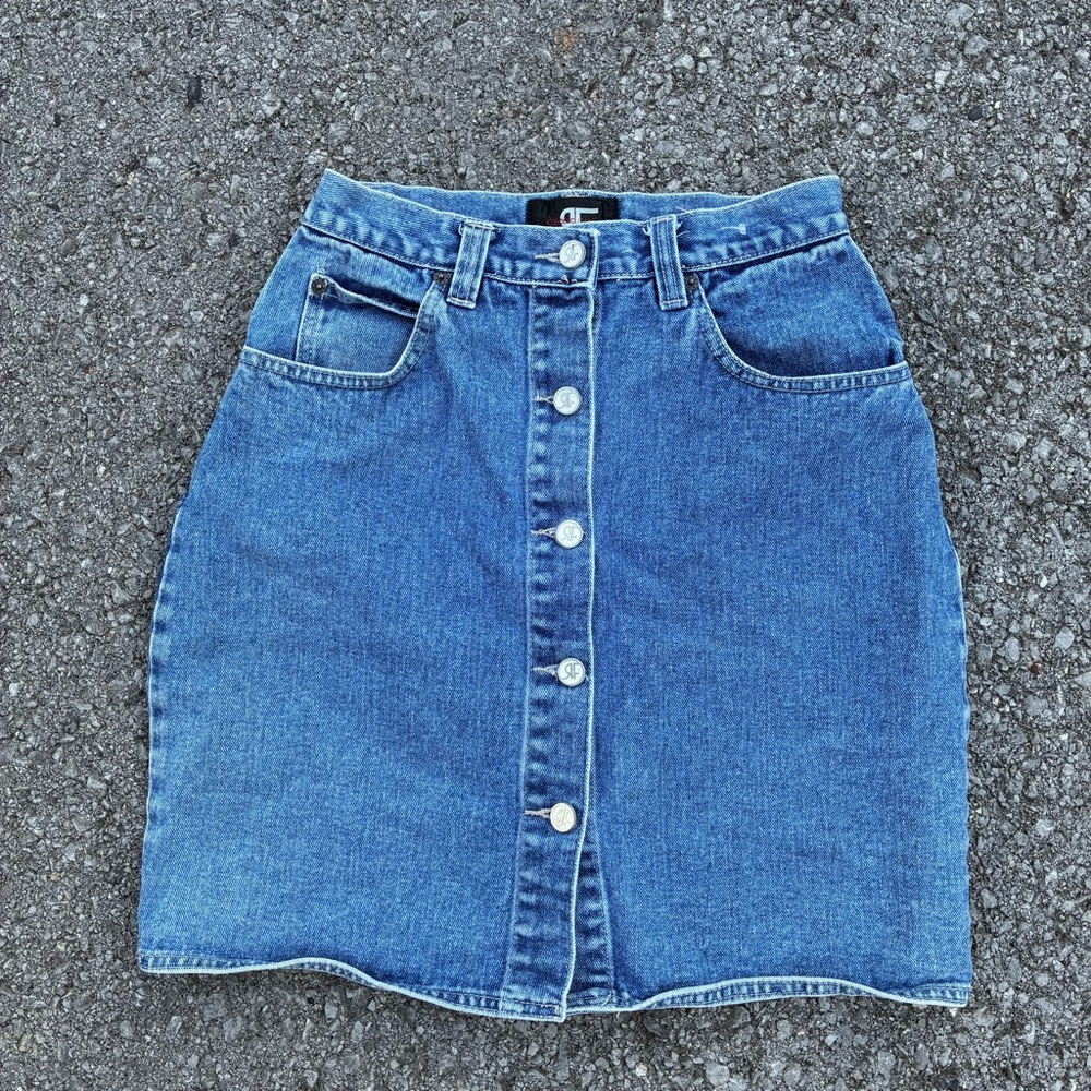 Vintage 90s Button Front Mini Denim Skirt Size 10